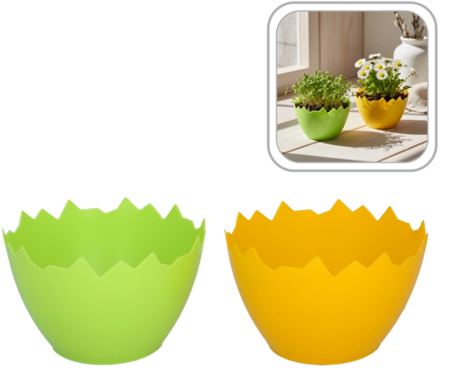 Műanyag dekoratív virágtartó repedt tojáshéj formában, 15 cm