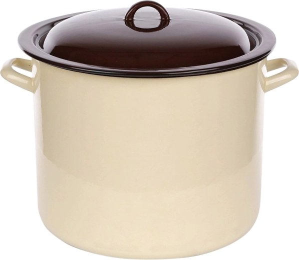 Silesia Rybnik zománcozott fazék fedővel 16,6 l, krémszínű, sötét belsővel, 30 cm