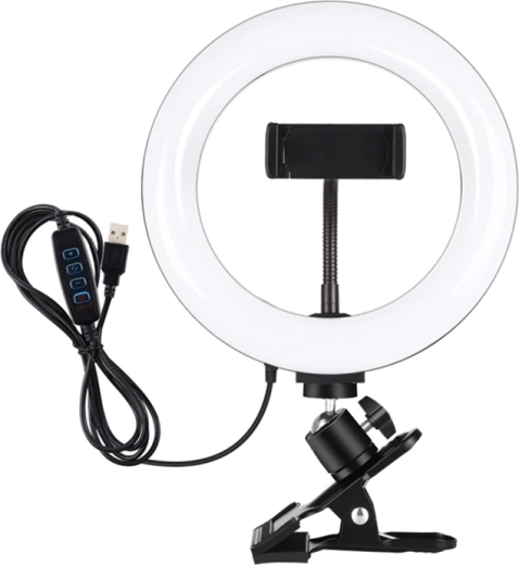 Puluz LED körlámpa 20 cm monitortartóval és telefontartóval, állítható fényhőmérséklet, fekete