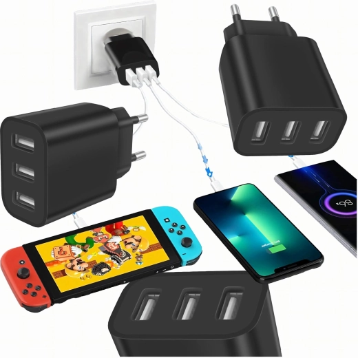 Nagy teljesítményű hálózati töltő 3× USB 5V 3.4A