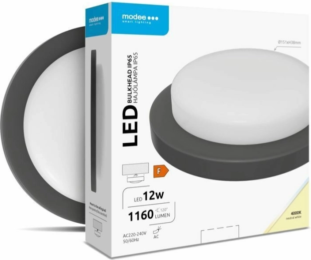 Kerek falra/mennyezetre szerelhető LED lámpatest 12 W, 4000 K, 1160 lm, fekete – MODEE LED Bulkhead Round