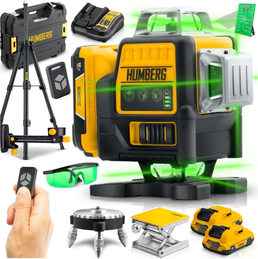 HUMBERG HM-171 keresztlézer bőrönddel és állvánnyal, 4D 16 vonal, zöld sugár