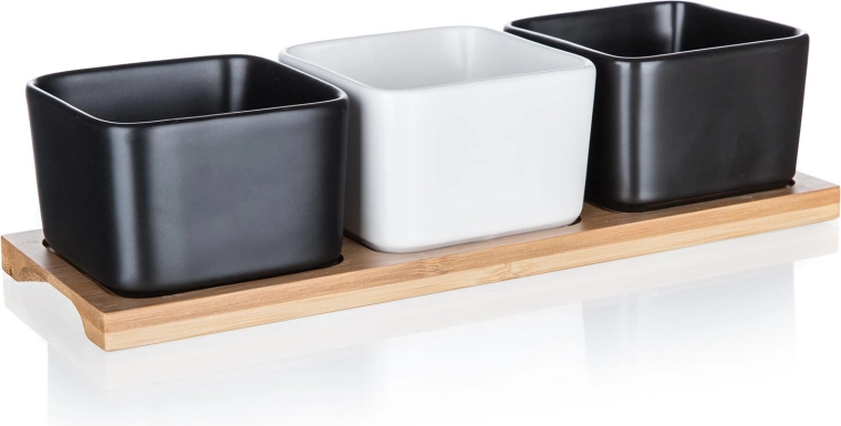 BRILLANTE porcelántálka-készlet bambusztálcán