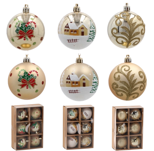 Arany karácsonyi gömbszett 7 cm – törhetetlen fa­díszek (6 db)