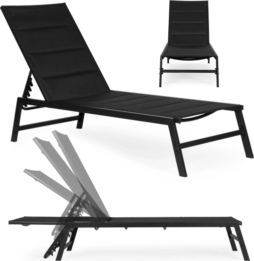 Acél kerti nyugágy állítható háttámlával, fekete, MultiGarden
