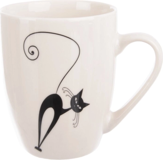 Porcelán bögre macskás mintával, fekete-fehér, 370 ml