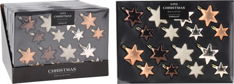 Karácsonyi csillag díszek – barna–arany mix, 16 db