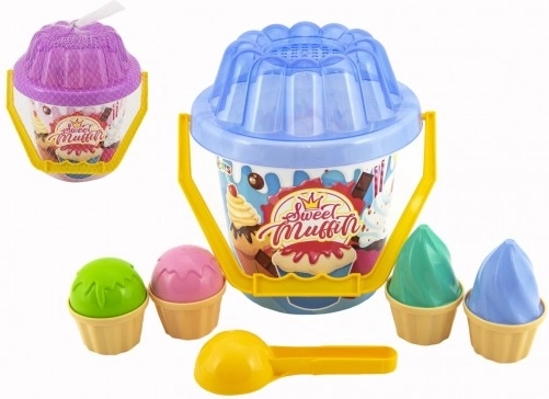 Sweet Muffin műanyag homokozó készlet vödörrel, lapáttal és fagylaltformákkal
