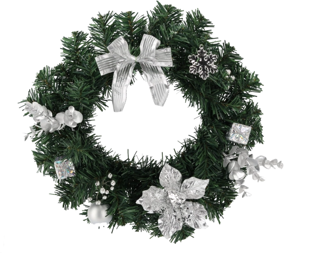 Ezüst karácsonyi koszorú 30 cm