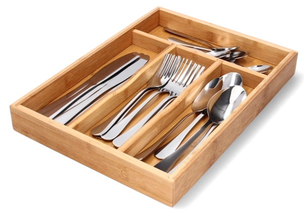 Bambusz evőeszközfiók rendező, 4 rekesz, 34 × 25 × 4,5 cm