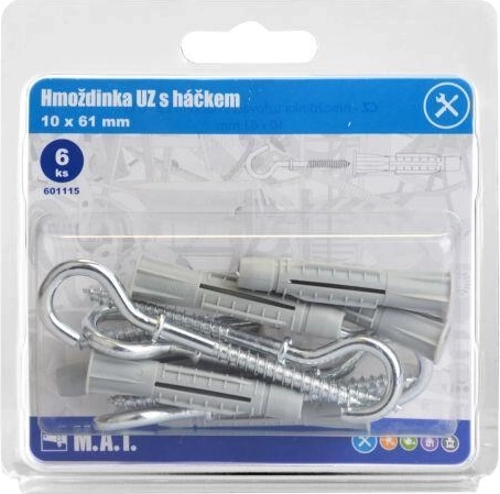 Csomózó tipli kampóval 10 × 61 mm, fehér horgany, 6 db