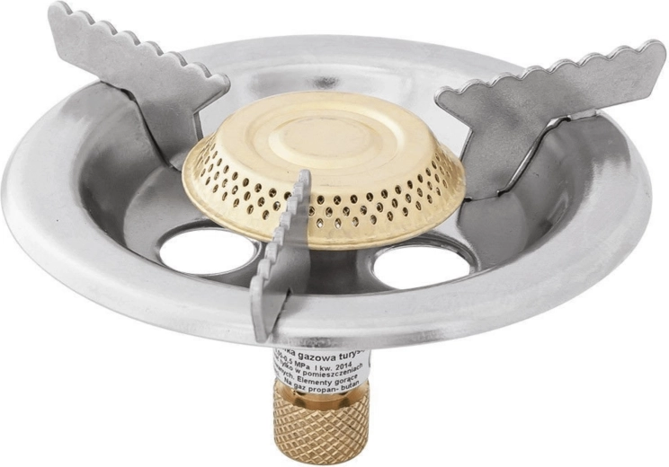 Hordozható gázfőző patronnal, egy égőfejjel