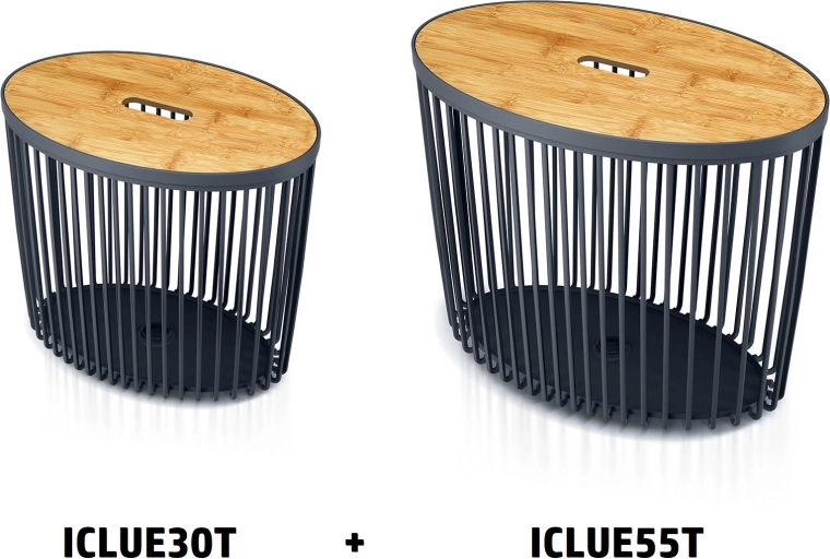 CLUBO 2 db ovális univerzális kosár bambusz fedéllel, 30 és 55 l – antracit