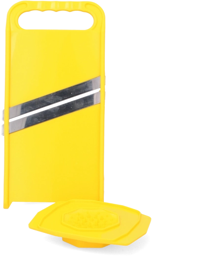 Műanyag zöldséghámozó nyomómechanizmussal és rozsdamentes acél pengével