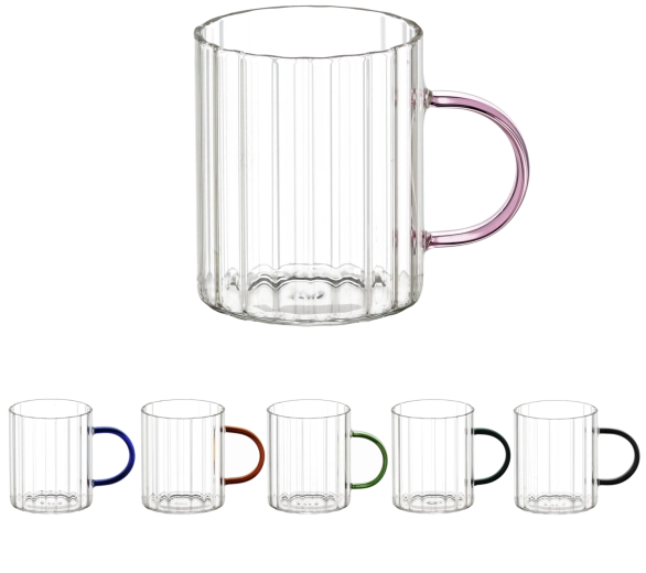 6 db-os Stripped üveg bögre szett füllel, 400 ml