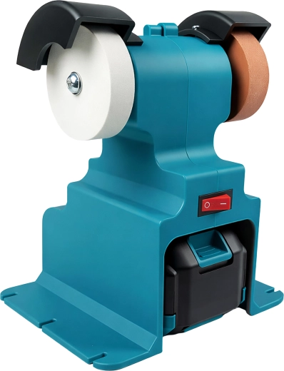 Akkumulátoros asztali dupla korongos csiszológép, 2× akkumulátor