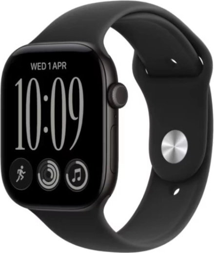 Apple Watch Series 12 GPS 46 mm-es fekete alumíniumtokkal és fekete S/M méretű sportpánttal