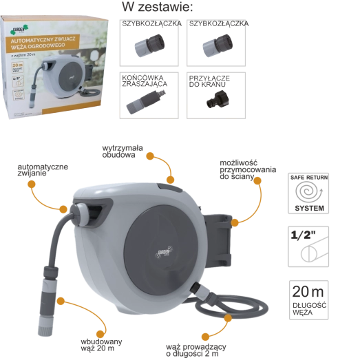 Automata fali kerti tömlőcsévélő 20 m