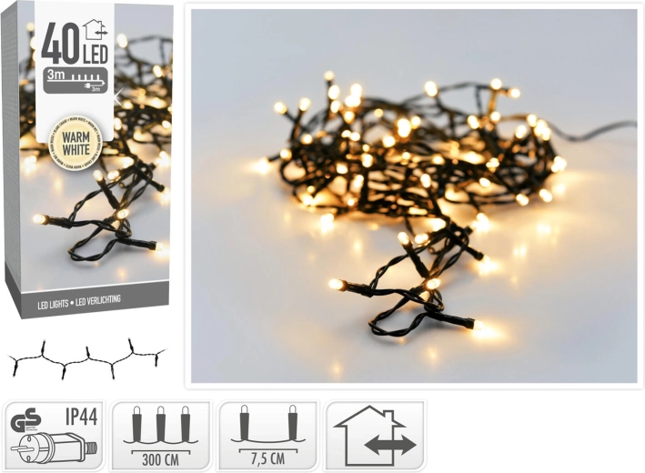 Karácsonyi LED világítás 3 m, 40 LED, meleg fehér, IP44