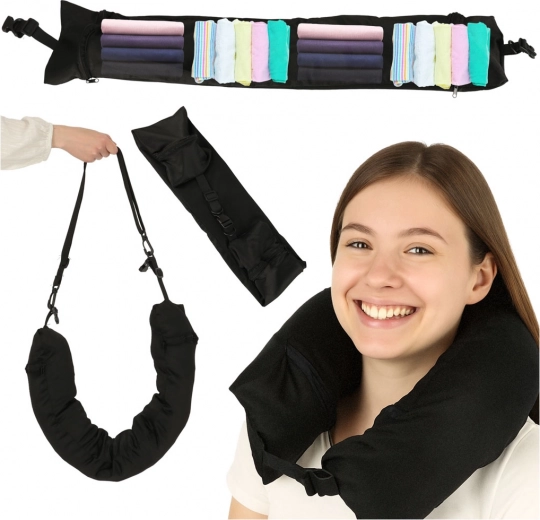 Utazó párna tároló hellyel fekete