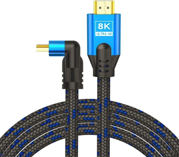 HDMI kábel v2.1 szögletes csatlakozóval 1,8 m 8K Ethernet 24k aranyozott csatlakozók kék-fekete