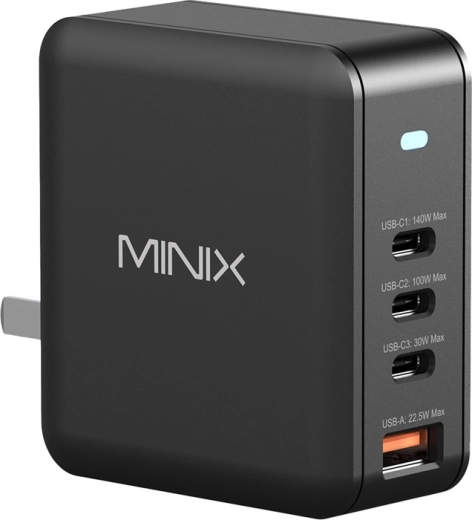 Minix fali GaN töltő 165 W (3× USB‑C, 1× USB‑A)
