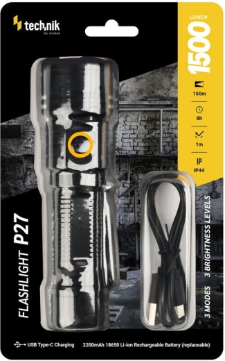 Technik MT-P27 zseblámpa 1500 lm USB‑C-vel és cserélhető 18650 akkumulátorral