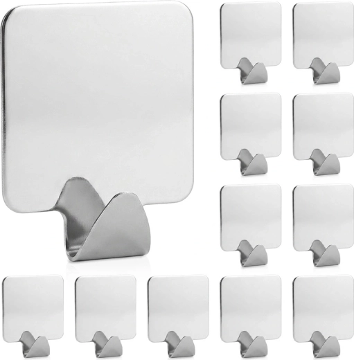 Storage Solutions öntapadós rozsdamentes acél akasztók, ezüst, 12 db