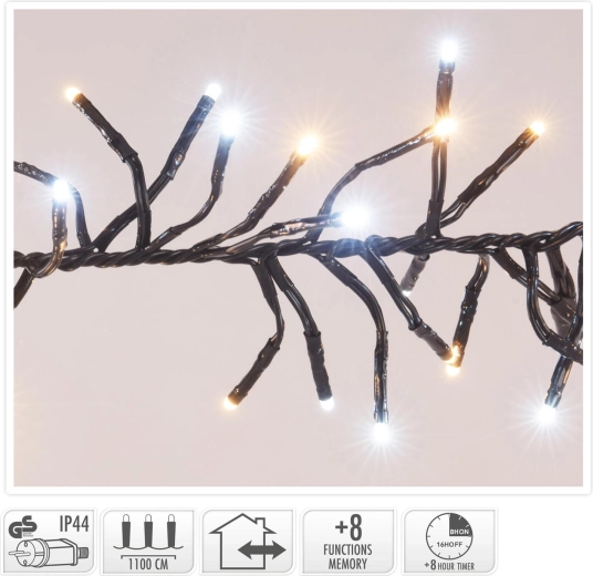 Karácsonyi fényfüzér 11 m, 1512 LED, meleg fehér, 8 funkció, IP44, időzítővel - 1 db