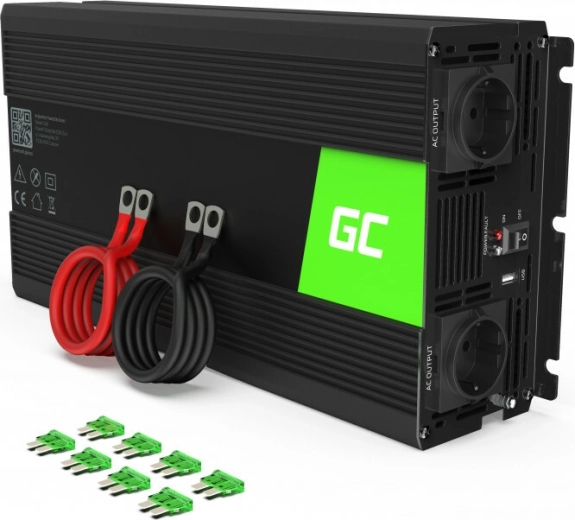 Green Cell feszültségátalakító 24 V-ról 230 V-ra, tiszta szinusz, 1500 W