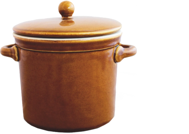 1 l-es kerámia fazék fedővel, mézszínű