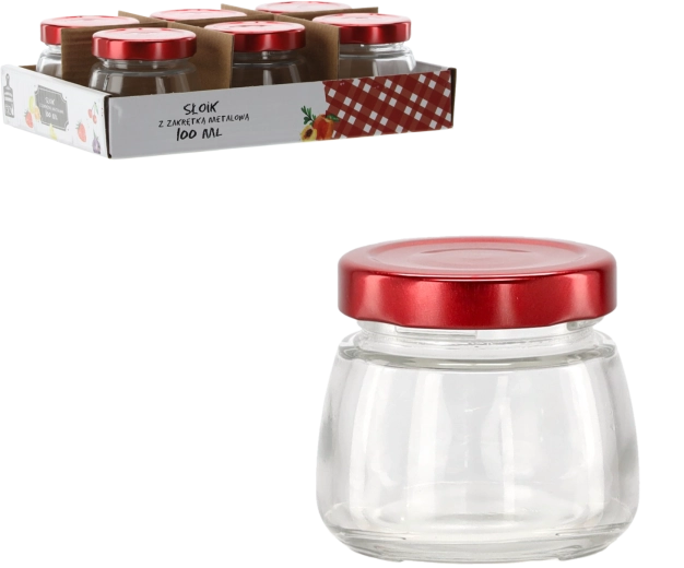 100 ml-es üveg tároló piros fém tetővel