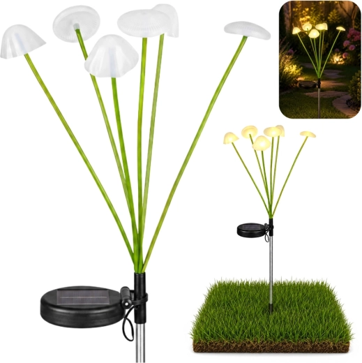 Napelemes kerti dekorlámpa LED gombákkal, meleg fénnyel, 70 cm