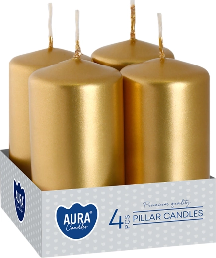 Metálfényű aranyszínű adventi gyertyák, fényes, 80 × 40 mm – 4 db