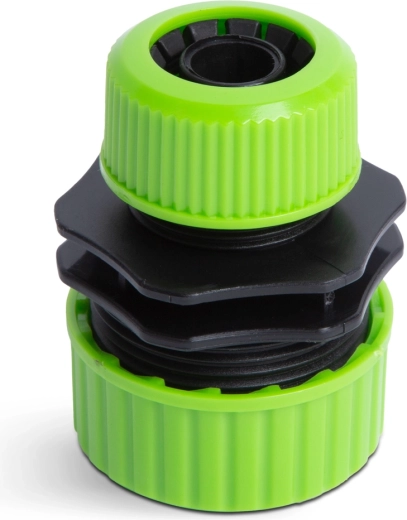 Műanyag adapter kerti locsolótömlőhöz 1/2" és 3/4" között, zöld/fekete