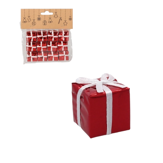 12 darabos karácsonyi ajándék alakú dísz készlet, 2,5 cm