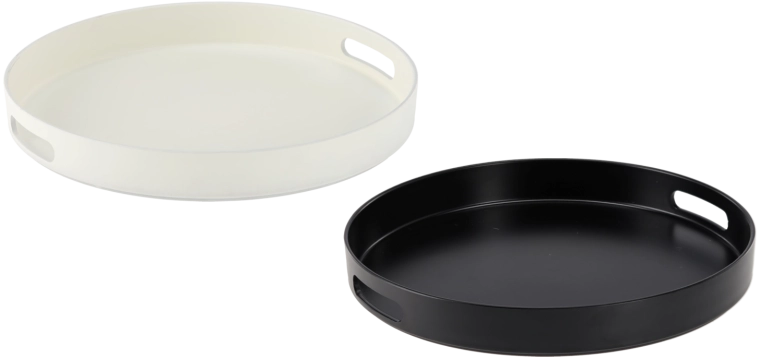 Kerek tálalótálca fogantyúkkal 33 cm, fehér-fekete