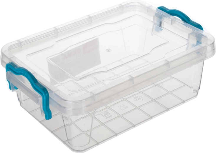 GEMA téglalap alakú tárolódoboz 1,2 l türkiz fogantyúkkal