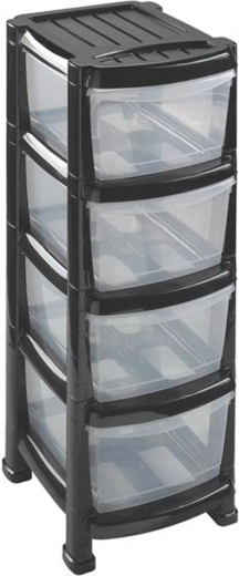 Műanyag polcos tároló négy fiókkal 29 × 38 × 78 cm