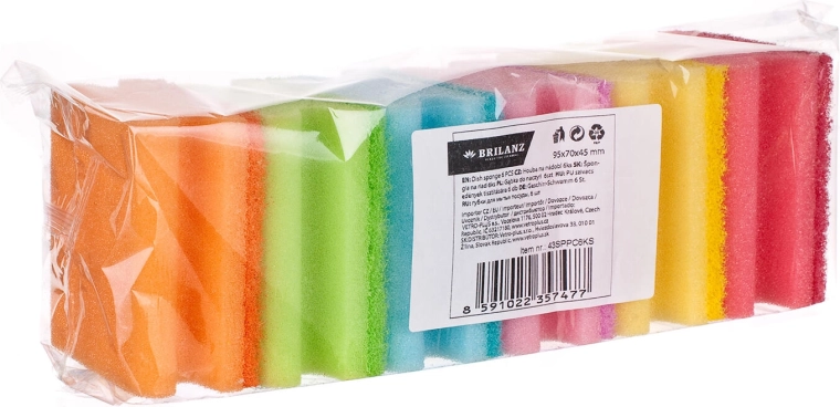 Formázott mosogatószivacsok 9,5 × 7 × 4,5 cm, vegyes színek (6 db) BRILANZ