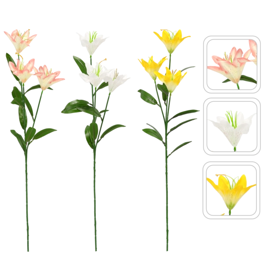 Mű liliomágacs három virággal, 64 cm, vegyes színek