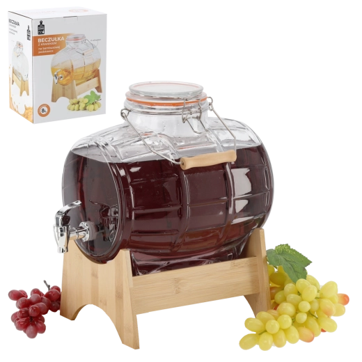 8 l-es üveg italadagoló bambusz állvánnyal és csappal