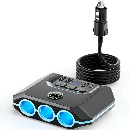 RENEW FORCE 120 W autós szivargyújtó-elosztó gyorstöltéssel (3× aljzat, 3× USB QC 3.0, USB-C PD) – 1 db