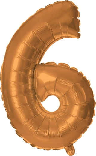 Bronz színű fólia lufi 6-os szám, 30 cm, TORO