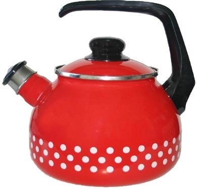 Zománcozott pöttyös kanna 2 l, 20 cm átmérő, piros