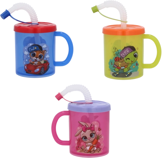 Gyerek műanyag bögre szívószállal 210 ml