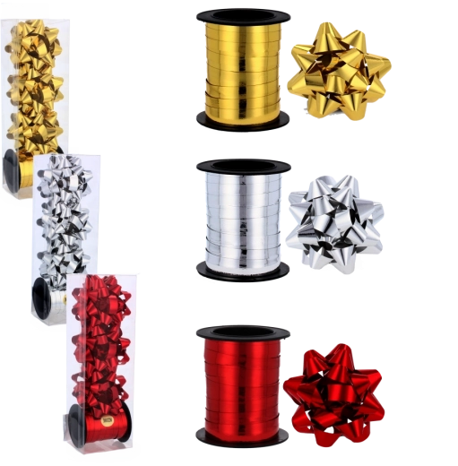 Ajándékcsomagoló készlet – szalag 20 m és masnik 6 cm