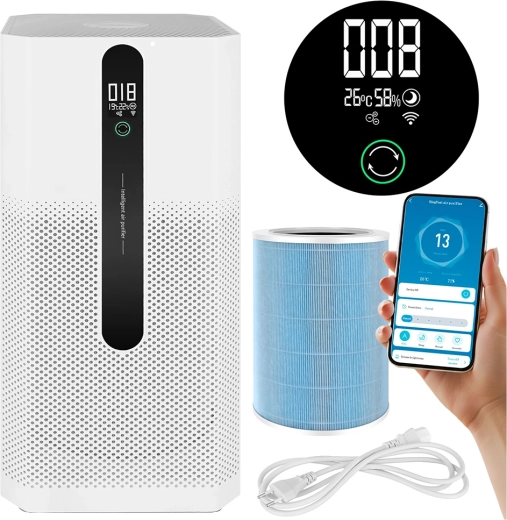Ruhhy Ioniqs légtisztító HEPA H12 szűrővel, ionizációval és Wi‑Fi-vel