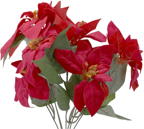 Szintetikus ág mikulásvirág csokorral, 42 cm – piros