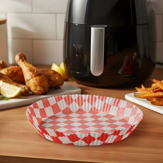 Sütőpapír forrólevegős fritőzhöz, kockás, kerek, 20 cm, 50 darab